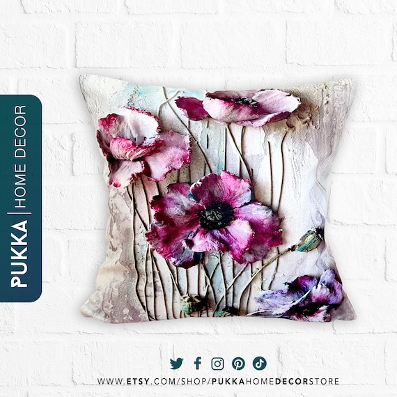 Flower Pillow Cover, Floral Pillow Cases, Purple Flower Pillow, Throw Pillow Covers, Lumbar Pillow Covers, Decorative Pillow Case - PHD0014