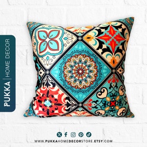 Housse de coussin mandala, taie d&#39;oreiller mandala, housse de coussin mandala, housse de coussin de style traditionnel, housse de coussin tribal coloré - PHD0203