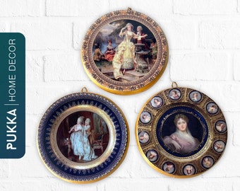 Retro Victorian Decorative Plates Set of 3, Vintage Decorative Ceramic Wall Plat, Hanging Plate, Ceramic Wall Art, Home Decor Gift - PHD0042