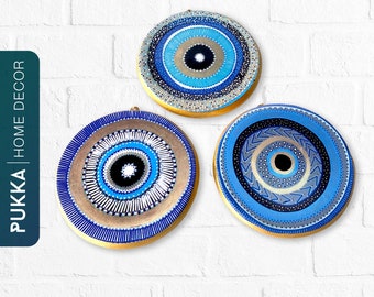 Evil Eye Decorative Plates Set of 3, Ceramic Wall Decor, Vintage Decorative Ceramic Wall Plate, Ceramic Wall Art, Hanging Plate - PHD0040