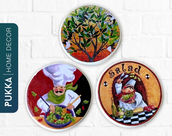 Kitchen Decorative Plates Set of 3 Salad Ceramic Wall Plate Etsy
