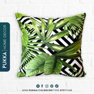 Tropical Green Pillow Cover, Palm Tree Throw Pillowcase, Palm Leaves Pillow Throw Pillow Cover, Tropical Leaf Hawaiian Cushion - PHD0230