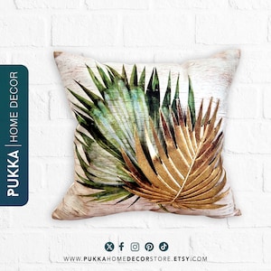 Tropical Leaves Pillow Cover, Tropical Plant Floral Pillow Cover, Throw Pillow Case, Lumbar Pillow Cover, Decorative Pillow - PHD0003