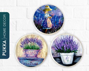 Lavender Ceramic Wall Plate Set of 3, Decorative Plates, Ceramic Wall Art, Purple Ceramic Wall Ornament, Decorative Wall Hanging - PHD0173