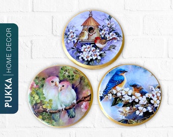 Bird Ceramic Wall Plate Set of 3, Bird Nest Ceramic Wall Art, Spring Decorative Plates, Wall Hanging, Ceramic Wall Ornament - PHD0053