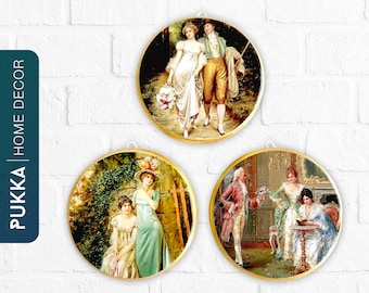 Retro Victorian Decorative Plates Set of 3, Vintage Ceramic Decorative Wall Plate, Hanging Plate, Ceramic Wall Art Home Decor - PHD0044