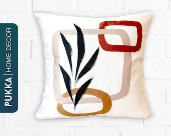 Minimalist Drawing Leaf Pillow Cover, Modern Abstract Throw Pillow Cover, Boho Art Pillow Case, Mid Century Cushion Case - PHD0188