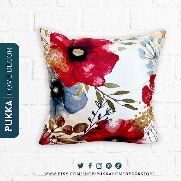 Red Floral Pillow Etsy