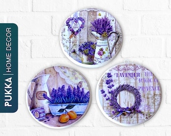 Lavender Ceramic Wall Plate Set of 3, Decorative Plates, Ceramic Wall Art, Purple Ceramic Wall Ornament, Decorative Wall Hanging - PHD0023