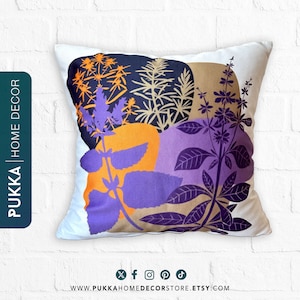 Decorative Lilac Throw Pillow Cover, Purple Yellow Pillow Case, Abstract Lavender Pillow Cover, Summer Floral Cushion Cover - PHD0199