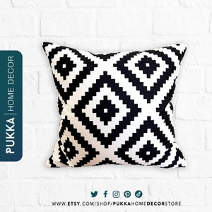 Fundas de almohada geométricas en blanco y negro, fundas de almohada negras, fundas de almohada de tiro, fundas de almohada lumbar, almohada decorativa negra - PHD0019