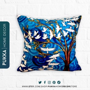 Birds Pillow Cover, Throw Pillowcase, Blue Pillow Cover, Decorative Pillow Cover - PHD0150