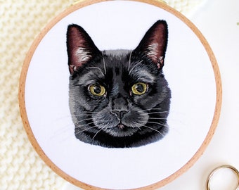 Custom pet portrait embroidery, custom embroidered pet, cat portrait, dog portrait, pet memorial