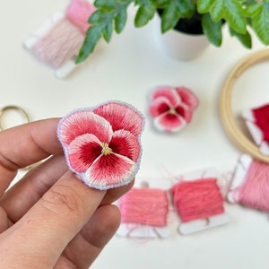 Hand Embroidered Pansy Brooch: Cotton Floss Flower Pin