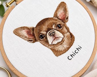 Custom Hand Embroidered Pet Portrait Hoop from Photo, Personalized Dog or Cat Embroidery, Pet Memorial Gift, Custom Pet Lover Wall Art