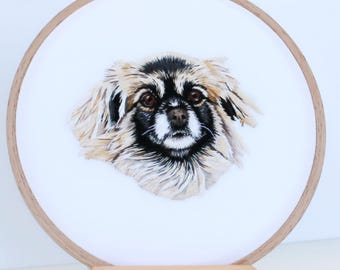 Custom Pet Portrait Embroidery: Hand-Stitched Cat or Dog Memorial portrait from photo