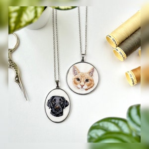 Embroidered Pet Portrait Pendant: Custom Pet Memorial Jewelry