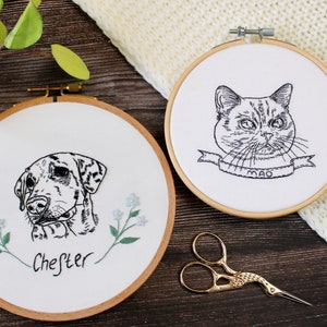 Custom Pet Portrait Embroidery: Hand-Stitched Cat or Dog Memorial