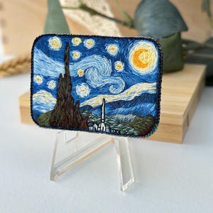 Hand Embroidered Brooch: Van Gogh Starry Night Art