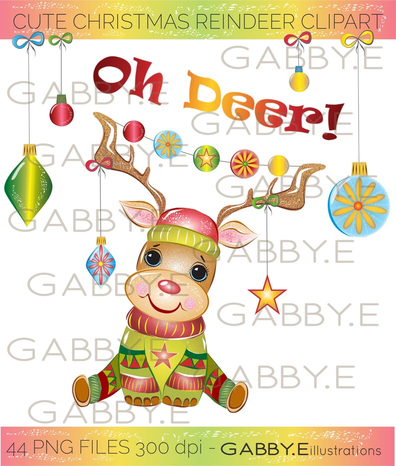 Cute Christmas Reindeer ClipartDigital downloadMistletoeDecorationsSanta/'s helpersgiftsSleigh rideFestive seasonHoliday art