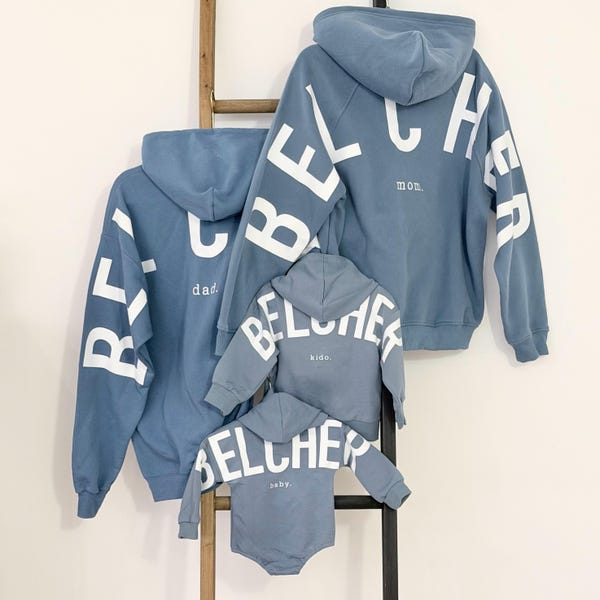 Custom Back Print Big Letters Family Matching Baby Hoodies: Personalized Family and Toddler Outfit.
