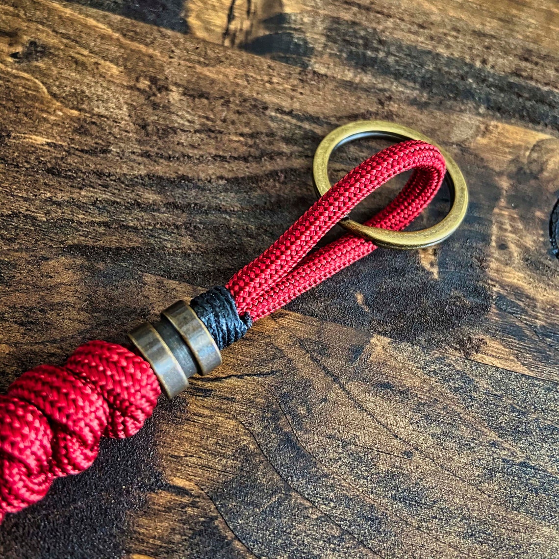 550 Paracord EDC keychain with brass skull and bead keyfob Etsy