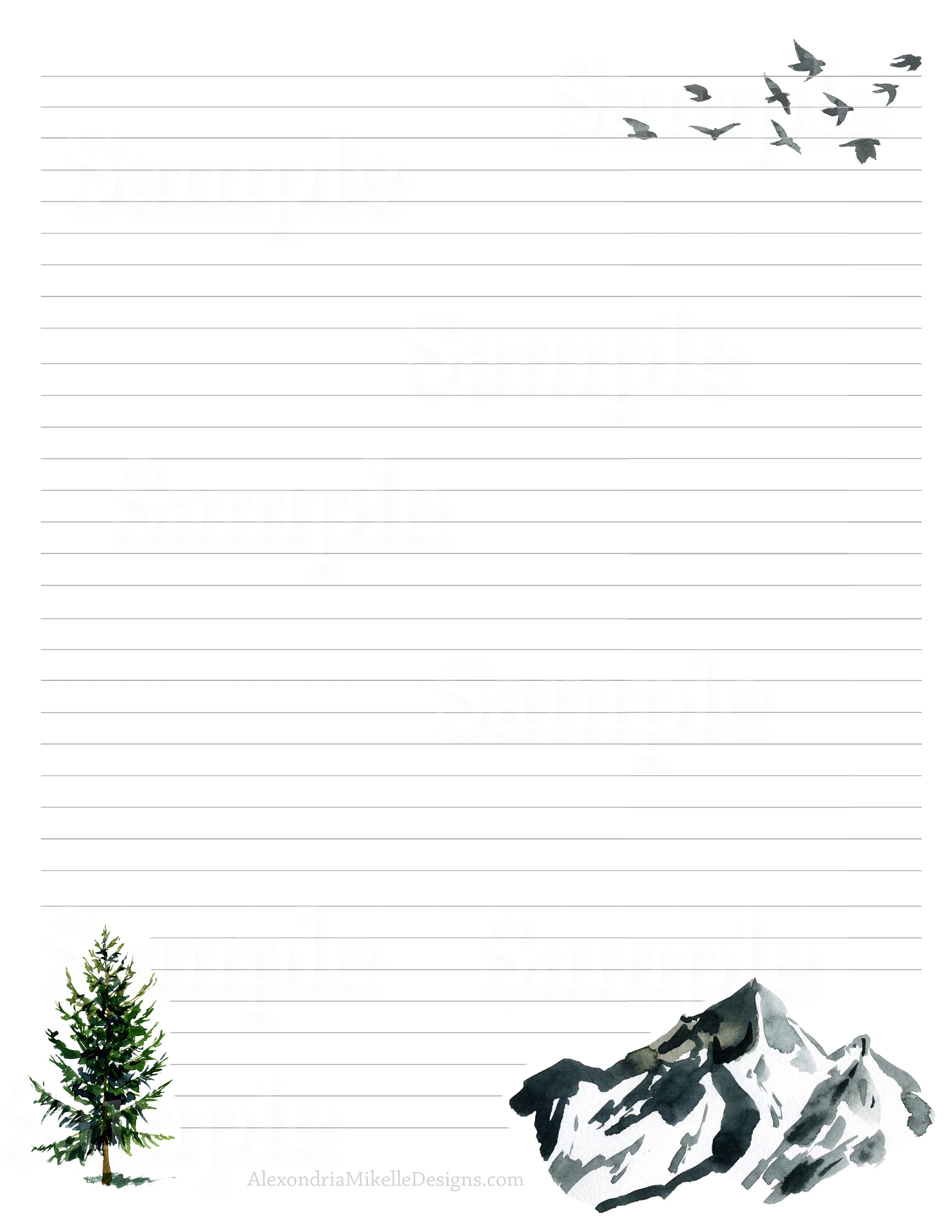 Mountain Scene Printable Stationery Mountain and Trees - Etsy Australia