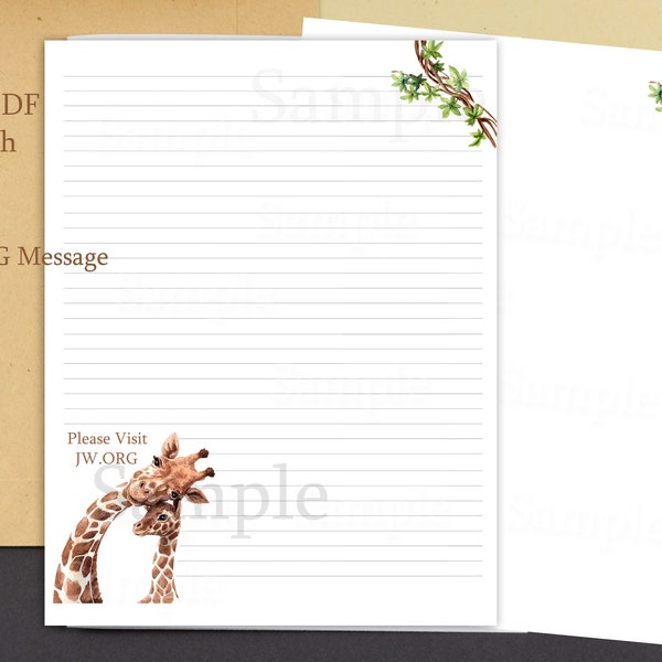 JW Letter Writing Stationery, Digital download Two Giraffe theme