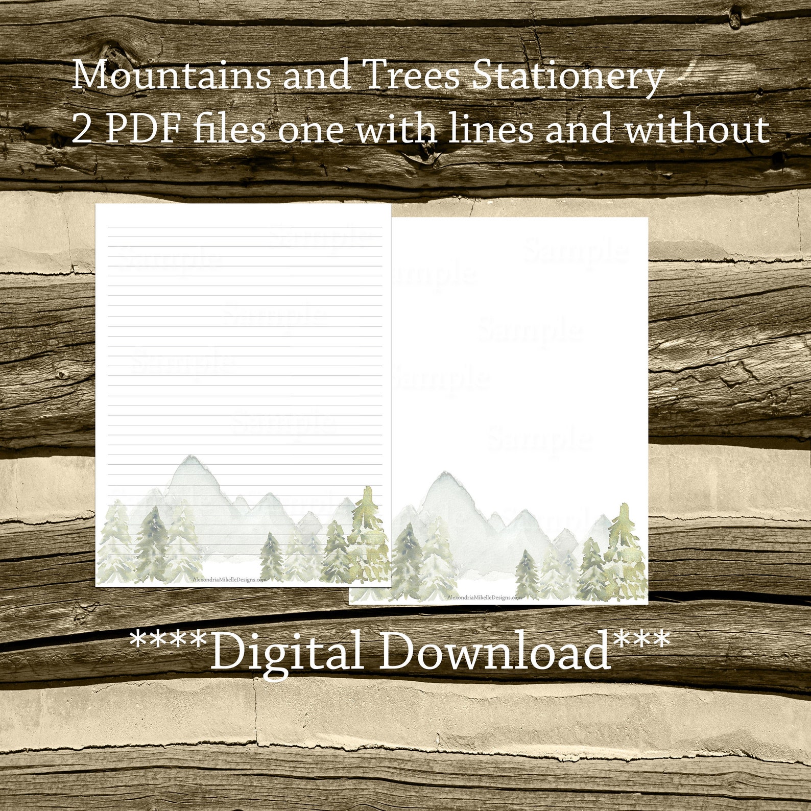 Mountains and Tree Stationery, Digital Download, Stationery Printable ...