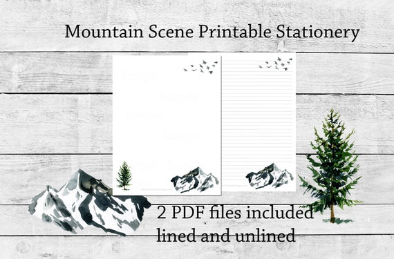 Mountain Scene Printable Stationery Mountain and Trees | Etsy