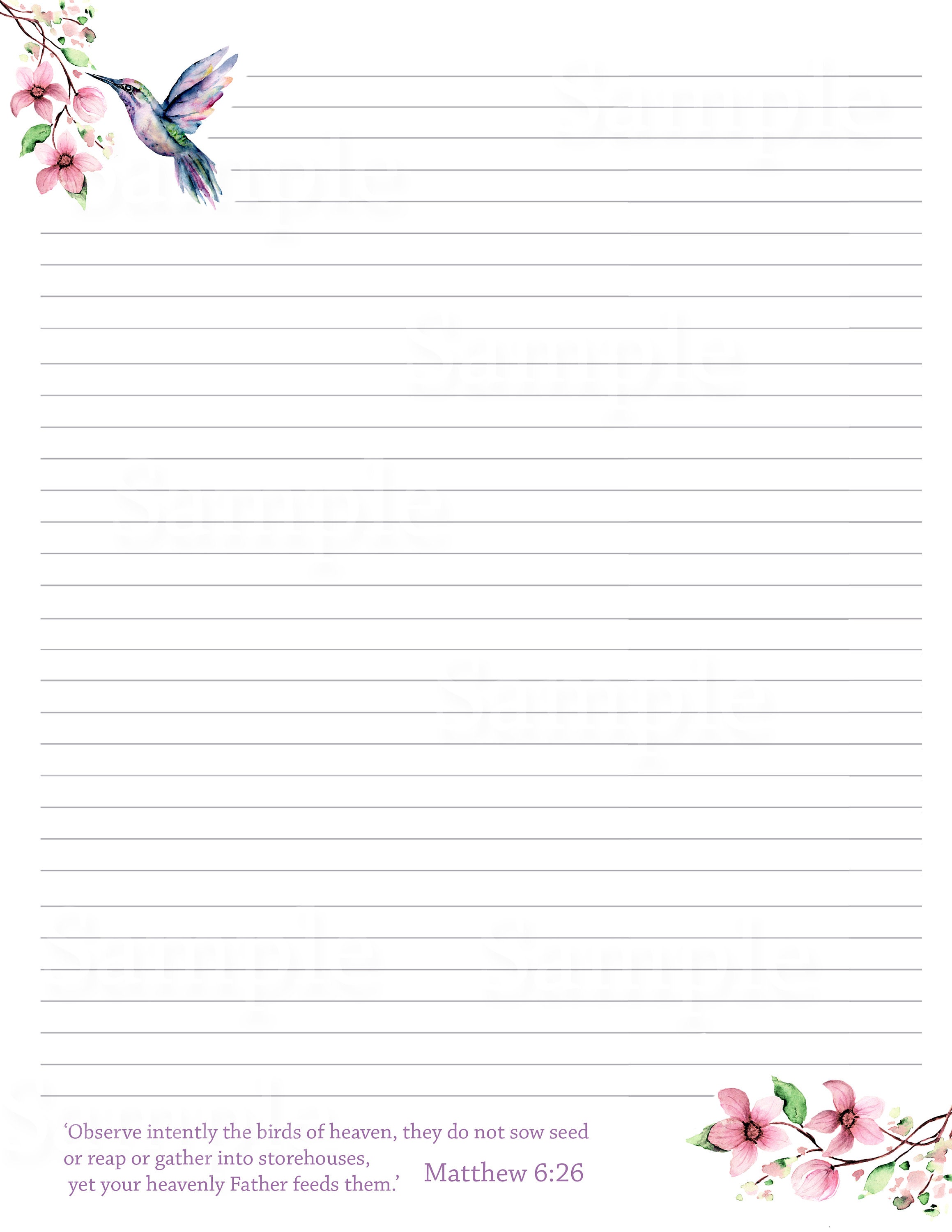 JW Letter Writing Stationery Hummingbird With Scripture or Etsy Australia