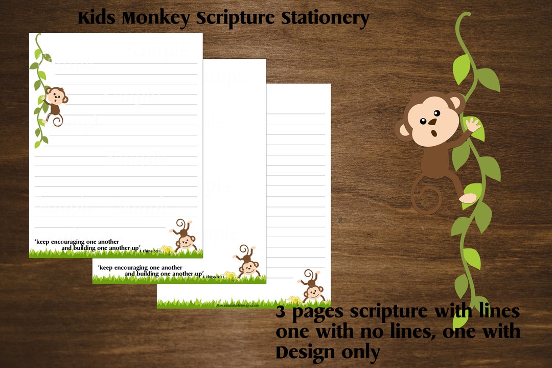 JW Kids Stationery, Monkey Stationery With Scripture, 1 Thessalonians 5 ...