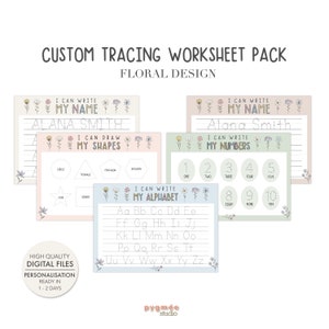Custom Tracing Worksheet Pack Floral Design | Personalised Handwriting Worksheet for Practice | I Can Write My Name Activities