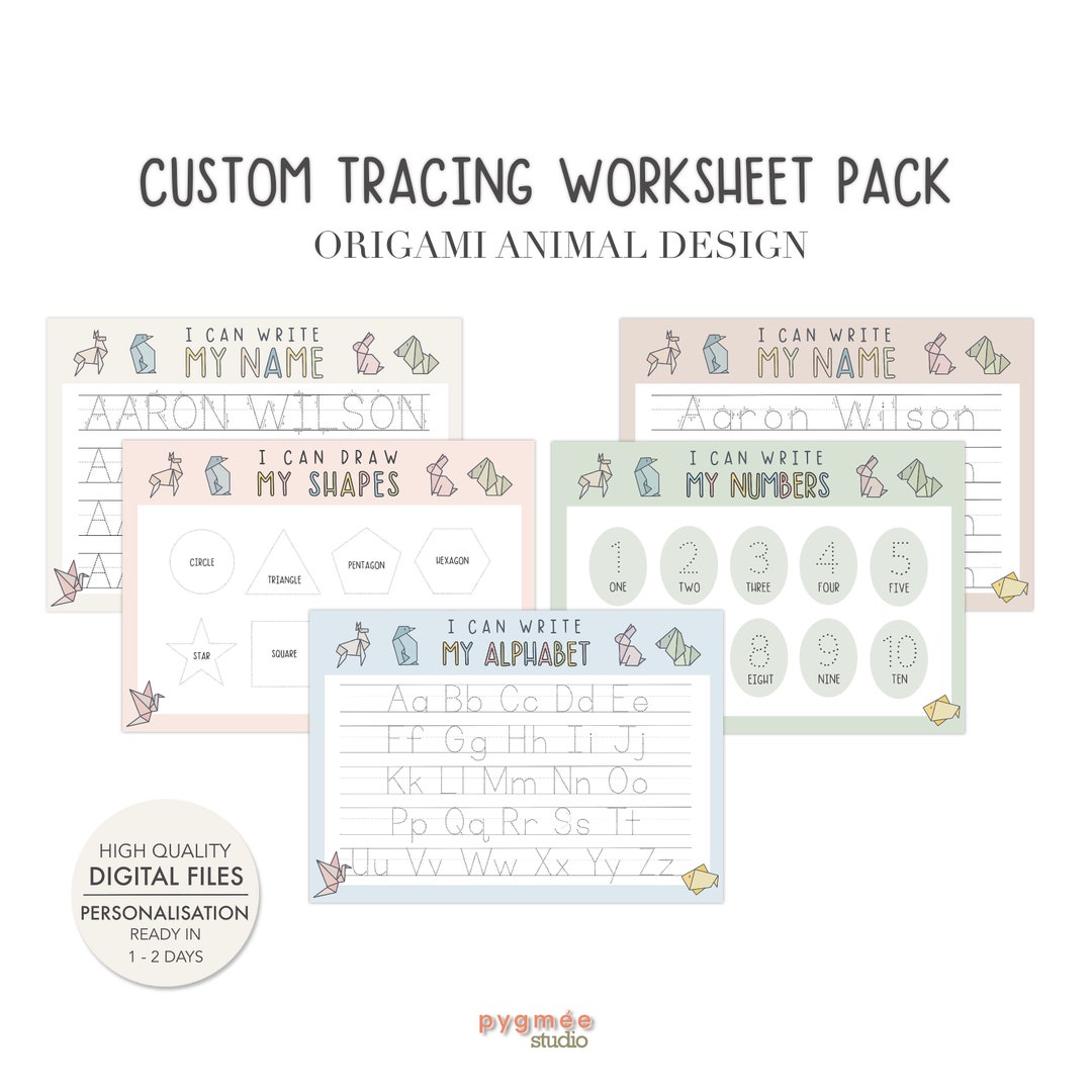 Origami Trace Custom Tracing Worksheet Pack Origami Animal Design | Personalised ...