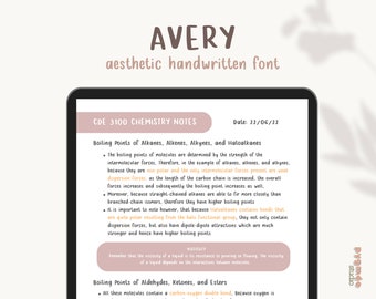 Avery handgeschreven lettertype | Handgeschreven lettertype voor nette digitale notities | Esthetisch lettertype