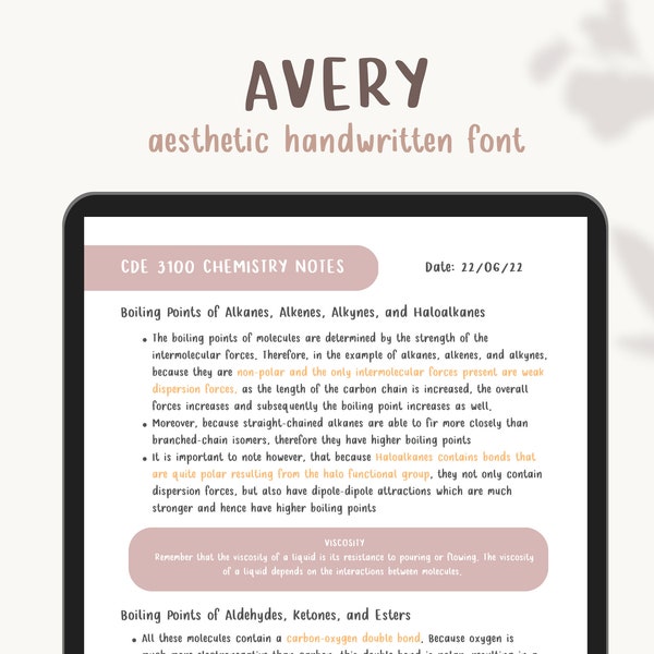 Avery Handwritten Font | Handwriting Font for Neat Digital Notes | Aesthetic Font