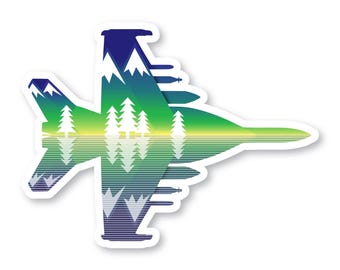 EA-18G Sticker, Blue Mountains & Trees, EA 18G Growler, Navy Aircraft