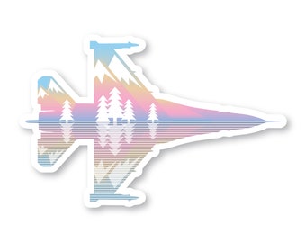 F-16 Sticker, Alpenglow Mountains & Trees, F16 Viper, Fighter Jet