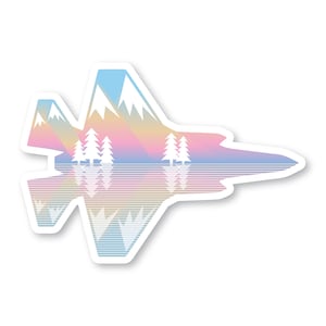 F-35 Sticker, Alpenglow Mountains & Trees, F35 Lightning, Fighter Jet