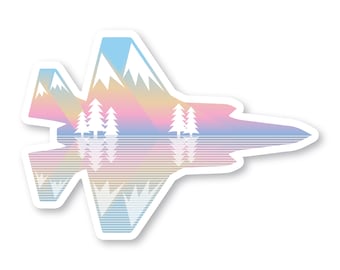 F-35 Sticker, Alpenglow Mountains & Trees, F35 Lightning, Fighter Jet