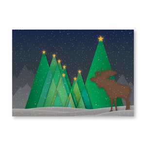 Alaska State Flag Starry Night Moose, 5x7 Note Card, Digital Graphic Art Print