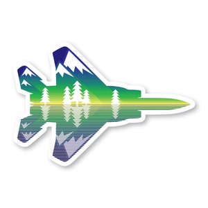 F-15 Sticker, Blue Mountains & Trees, F15 Eagle, Fighter Jet