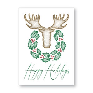 Moose & Wreath Note Card, Happy Holidays, Holiday Card, Anchorage, Alaska, Hand-drawn Art Print
