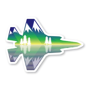 F-35 Sticker, Blue Mountains & Trees, F35 Lightning, Fighter Jet