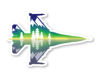 F-16 Sticker, Blue Mountains & Trees, F16 Viper, Fighter Jet