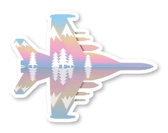 EA-18G Sticker, Alpenglow Mountains & Trees, EA 18G Growler, Navy Aircraft