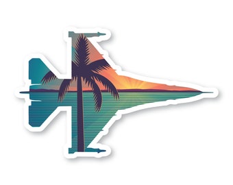 F-16 Sticker, Beach & Palm Tree, F16 Viper, Fighter Jet