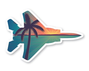 F-15 Sticker, Beach & Palm Tree, F15 Eagle, Fighter Jet