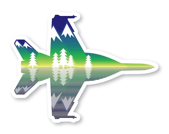 F-18 Sticker, Blue Mountains & Trees, F18 Hornet, Fighter Jet