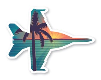 F-18 Sticker, Beach & Palm Tree, F18 Hornet, Fighter Jet